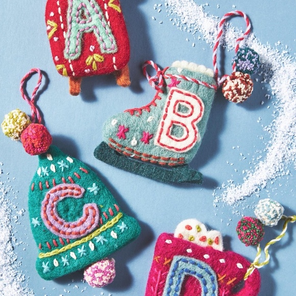 NWT Anthropologie Snow Day Monogram Felt Christmas Tree Ornament Letter M - Picture 2 of 3